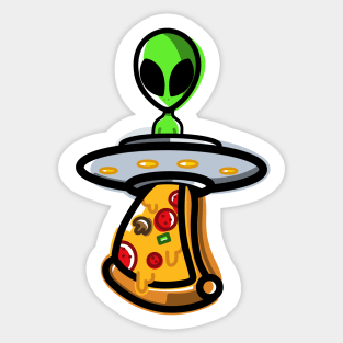 Cool Minimalist UFO Abduction Alien Pizza Sticker